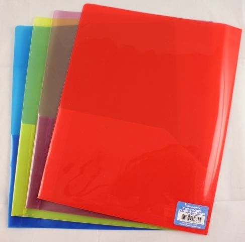 Plastic Two Pocket Folders - 8.5"" x 11"" assorted colors Case Pack 100