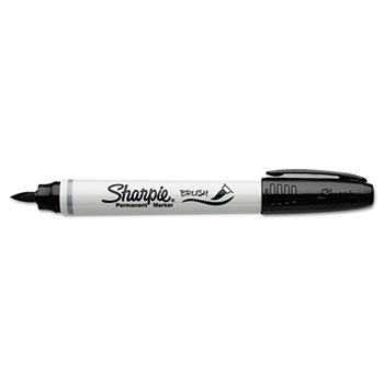 Permanent Marker, Brush Tip, Black, Dozen