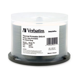 Disc DVD-R 4.7GB 16X White ThermalTAA Hub printable No Stack Ring 50/pk Spindle