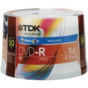 Disc DVD-R 4.7GB for General use 16X Wht IJ Printable 50/Pk Spindle