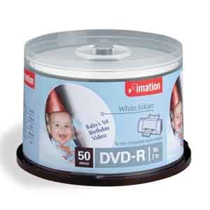 Disc DVD-R 4.7GB for General use white IJ & hub printable 50/spindle 16X