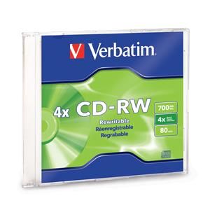 Disc CD-R/W 80 min Branded Surface 700MB 2X-4X 1 pk Slim Case TAA