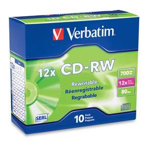 Disc CD-R/W 80 min branded 10pk Slimline 4X-12X 700MB high speed TAA