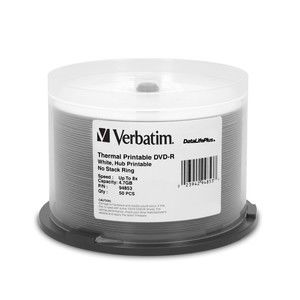 Disc DVD-R 4.7GB 8X White Thermal TAA Hub printable No Stack Ring 50/pk Spindle