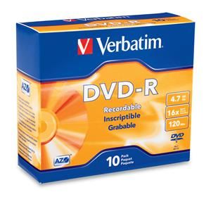 Disc DVD-R 4.7GB 16X Branded 10/PK Slim Case