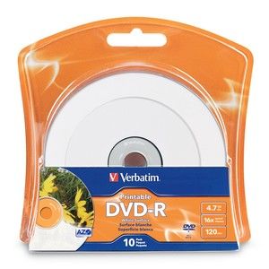 Disc DVD-R 4.7GB 16X White IJ Printable 10/PK Blister TAA