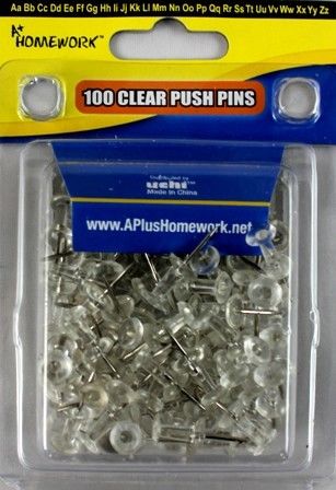 Push Pins - Clear - 100 Count Case Pack 48