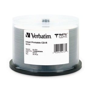 Disc CD-R 80 min MediDisc WHT IJ Printable 52X 50/pk Spindle