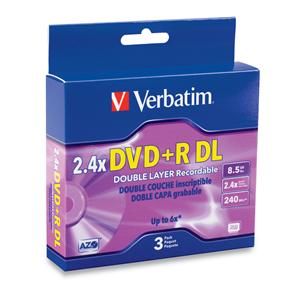 Disc DVD+R Double Layer 8.5GB  2.4X - 8X Jewel Case 3pk TAA