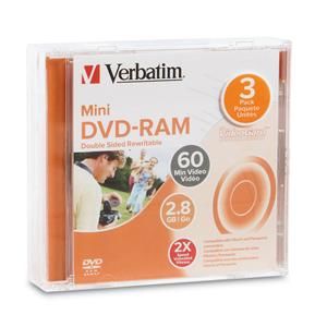 Disc DVD-RAM 2.8GB Mini 2x Branded 3pk Jewel TAA