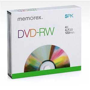 Disc DVD-RW 4.7GBBranded 4X5/pk Slim Jewel