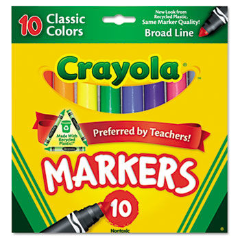 Non-Washable Markers, Broad Point, Classic Colors, 10/Set