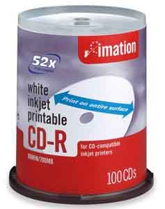 Disc CD-R 80 min WHT IJ printable52X 100/PK Spindle