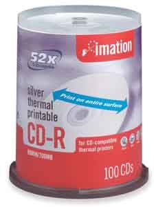 Disc CD-R 80 min Silver thermal Hub Printable 100/pk spindleNo Logo 52X