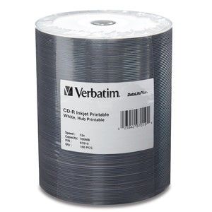 Disc CD-R 80 min 52X White InkJet Hub  Printable DataLife + 100Pk Tape Wrap