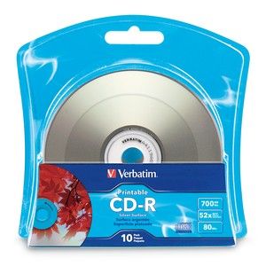 Disc CD-R 80 min Silver InkJet Printable 10PK Blister TAA