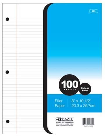 College Ruled 100 Count Filler Paper Case Pack 36