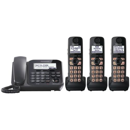 PANASONIC KX-TG4773B DECT 6.0 Plus Corded/Cordless Phone System with Talking Caller ID & Digital Answering System (Corded base system & 3 handsets)