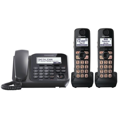 PANASONIC KX-TG4772B DECT 6.0 Plus Corded/Cordless Phone System with Talking Caller ID & Digital Answering System (Corded base system & 2 handsets)