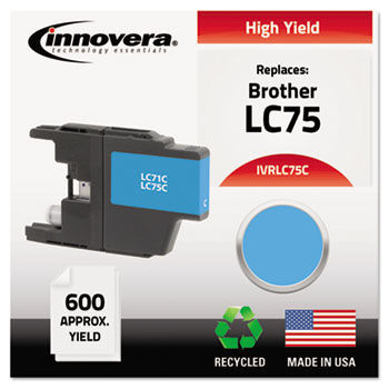 Remanufactured High-Yield LC75C Ink, 600 Page-Yield, Cyan