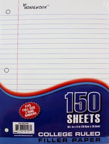 College Ruled Filler Paper 10.5"" x 8"" Case Pack 24