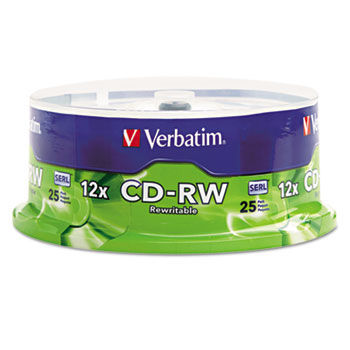 CD-RW Discs, 700MB/80min, 4X/12X, Spindle, 25/Pk