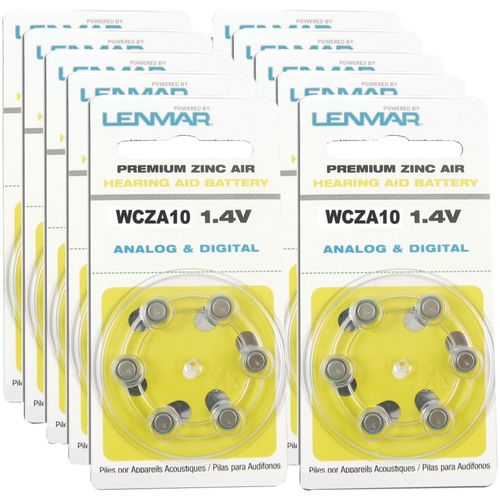 LENMAR HZA10-60 ZA10 Premium Zinc Air Hearing Aid Batteries (6-ct Dial Packs, 60 pk)