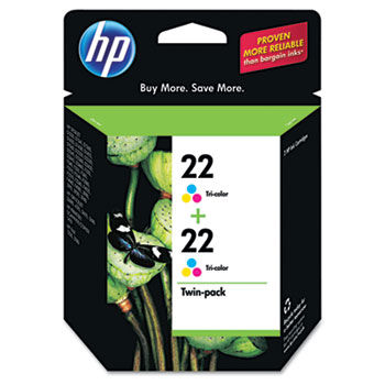 CC580FN (HP 22) Ink Cartridge, 165 Page-Yield, Tri-Color, 2/Pack