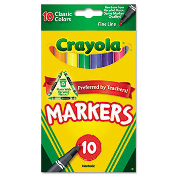 Non-Washable Markers, Fine Point, Classic Colors, 10/Set