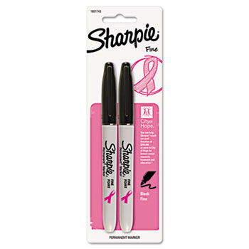 Pink Ribbon Fine Tip Permanent Marker, Black, 2/Pack