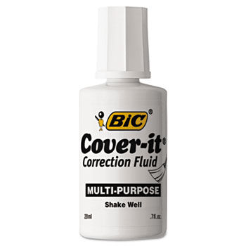 Cover-It Correction Fluid, 20 ml Bottle, White, Dozen