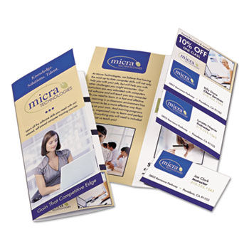 Tri-Fold Brochure w/Tear-Away Cards, 8-1/2 x 11, Soft Gloss White, 50/Pack