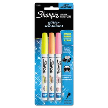 Water-Based Glitter Paint Markers, Assorted, 3/Pk