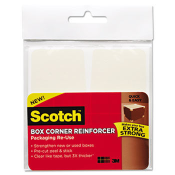 Scotch Box Corner Reinforcement Squares, 4 x 4, Clear, 24/Pk