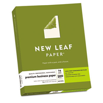 New Leaf Premium Business Paper, 24 lbs., 8-1/2 x 11, Natural, 500 Sheets/Box