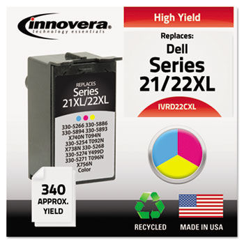 Remanufactured 330-5266 (21XL/22XL) High-Yld Ink, 340 Pg-Yld,Tri-Color