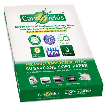 Sugarcane Copy Paper, 93 Bright, 8 1/2 x 11, 20#, White, 2500 Sheets