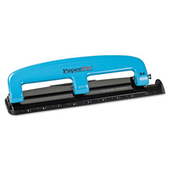 12-Sheet Capacity Compact Three-Hole Punch, Rubber Base, Blue/Black