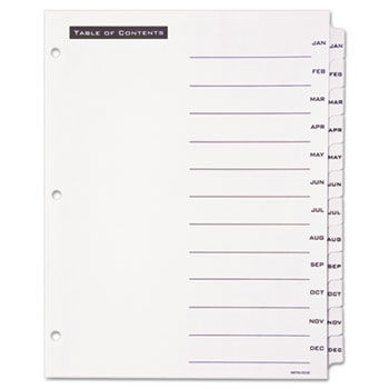 Office Essentials Table 'N Tabs Dividers, 12-Tab, Months, Letter, White, 1 Set