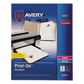 Print-On Dividers, 5-Tab, 3-Hole Punched, 8-1/2 x 11, White, 1/Pack