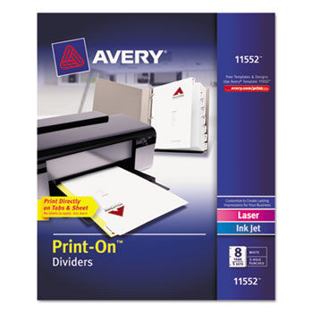 Print-On Dividers, 8-Tab, 3-Hole Punched, 8-1/2 x 11, White, 5 Sets/Pack