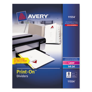 Print-On Dividers, 8-Tab, 3-Hole Punched, 8-1/2 x 11, White, 25 Sets/Pack