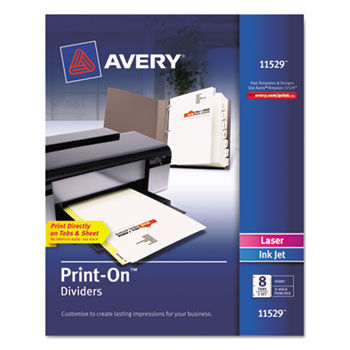 Print-On Dividers, 8-Tab, 3-Hole Punched, 8-1/2 x 11, Ivory, 1/Pack