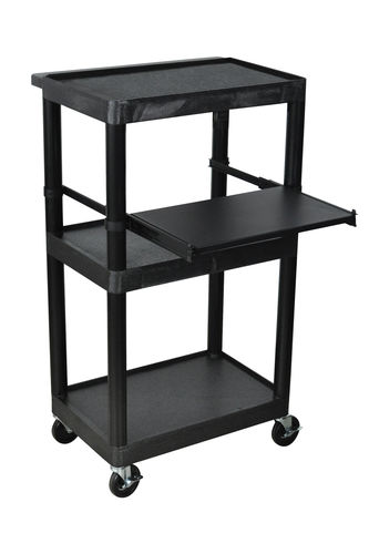 Offex 24 In W X 15.75 In D X 43.5 In H Heavy Duty 3 Shelf AV Storage Cart Shelves with Keyboard Tray Black