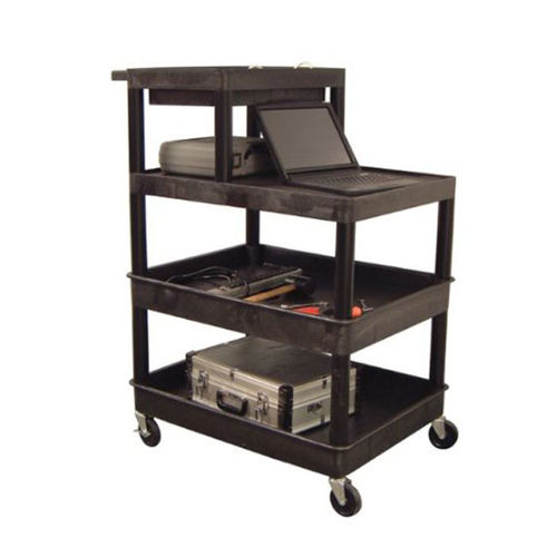 Offex MultiPurpose 3 Shelf and Upper Shelf Stand Up Tool Storage / Utility Cart Black