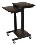 Luxor Mobile Height Adjustable Computer Presentation / Workstation / Lectern Cart With 2 Storage Shelf, 2 Locking Brakes And 4 Casters - Walnut