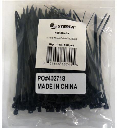 4in Black Nylon Ties 100 Pack