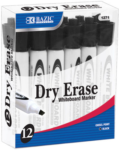 BAZIC Black Chisel Tip Dry-Erase Markers (12/Box) Case Pack 72