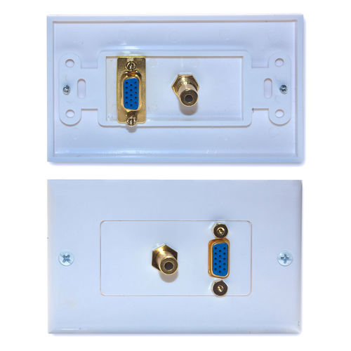 Offex Wholesale VGA Wall Plate, Plus 3.5mm Stereo Jack, White