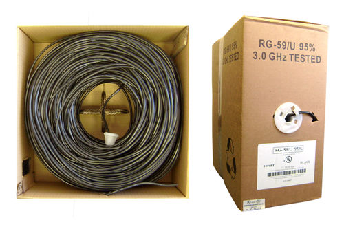 Cable Wholesale RG59U 20AWG, Solid Coaxial Cable, Black, 1000 ft, Pullbox